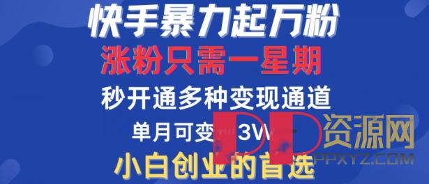 [赚钱教程]快手暴力起万粉，涨粉只需一星期，多种变现模式，直接秒开万合，单月变现过W